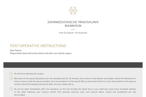Post Operative Instructions - Zahnarzt Mannheim