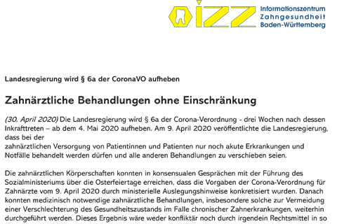 Presseinformation - Aufhebung Paragraph 6a